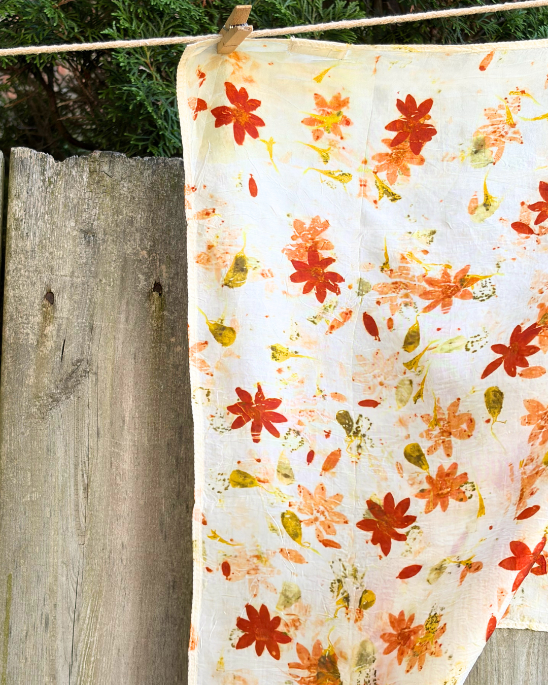 100% Mulberry Silk Plant Dyed Bandana - Garden Flowers (1)