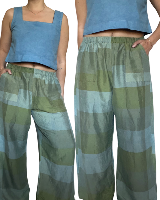 Indigo Dyed Lounge Pants- 100% Deadstock Silk