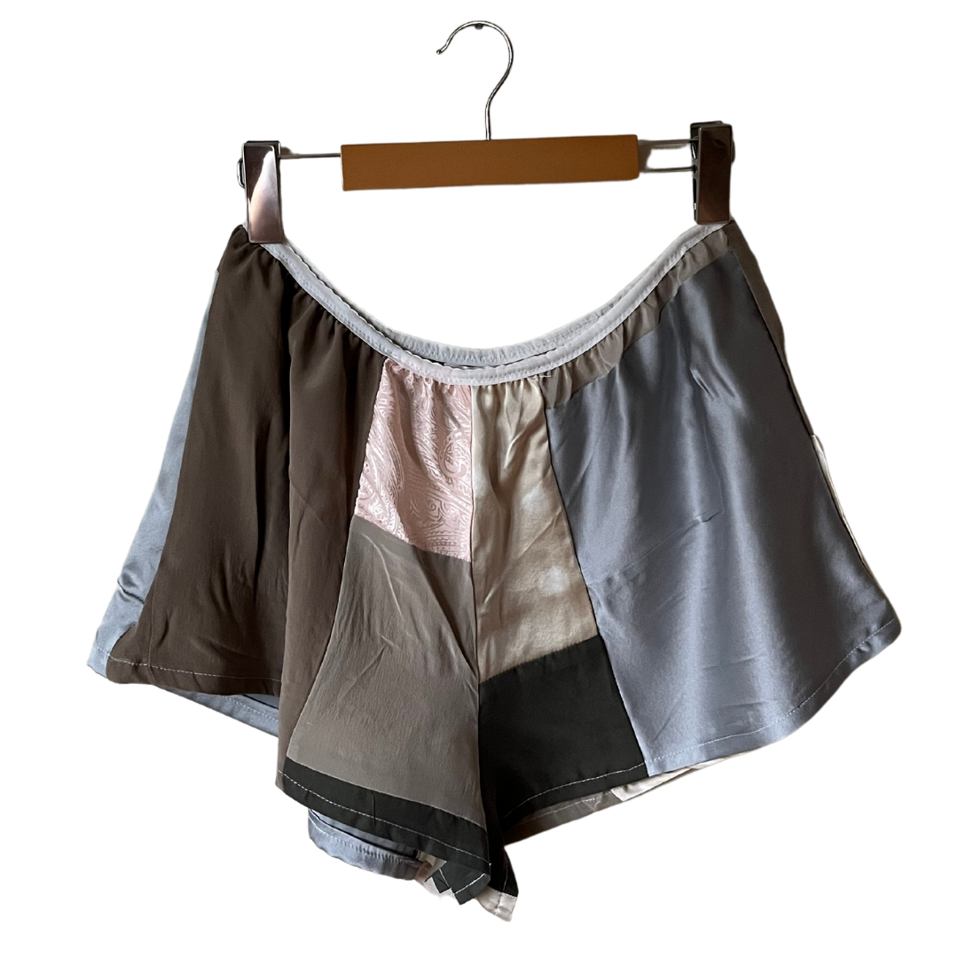 100% Silk Patchwork Sleep Shorts - Neutrals - S/M
