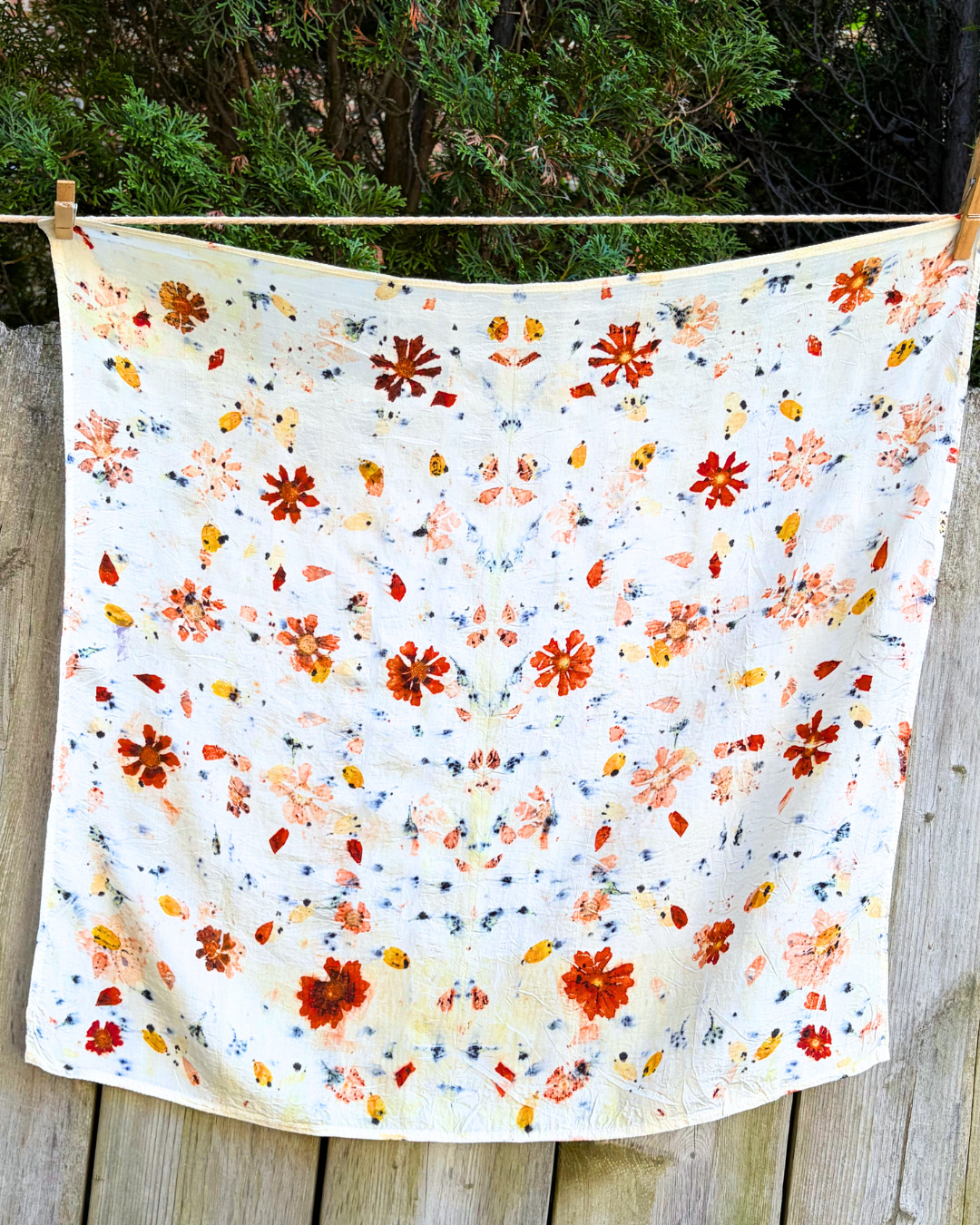 100% Mulberry Silk Plant Dyed Bandana - Garden Flowers (4)