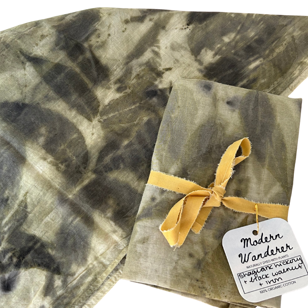 100% Organic Cotton Plant Dyed Bandana - Black Walnut Leaves + Iron