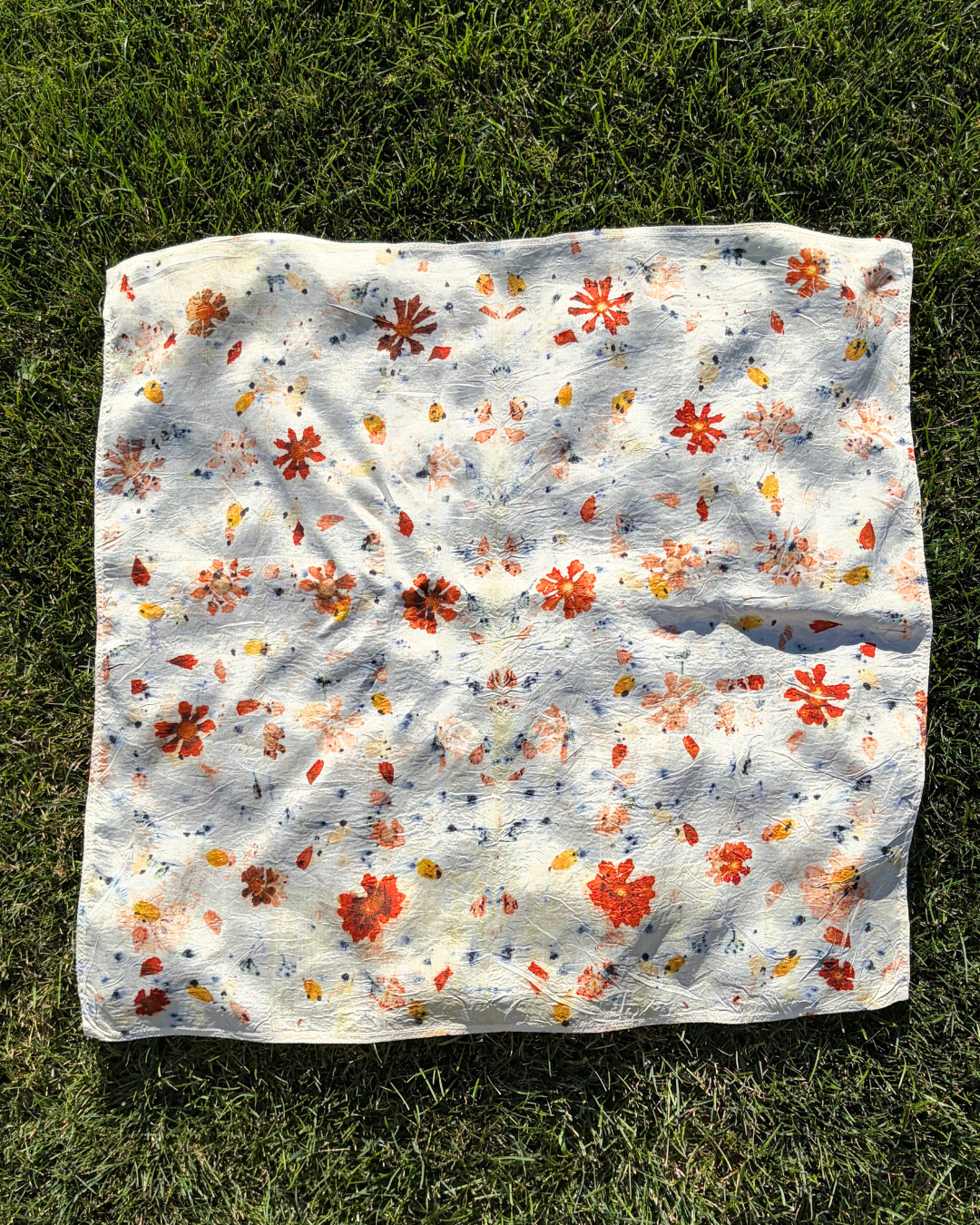 100% Mulberry Silk Plant Dyed Bandana - Garden Flowers (4)