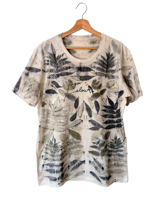 Go Slow Pause Often - Walnut + Sumac Leaf Dyed Tee