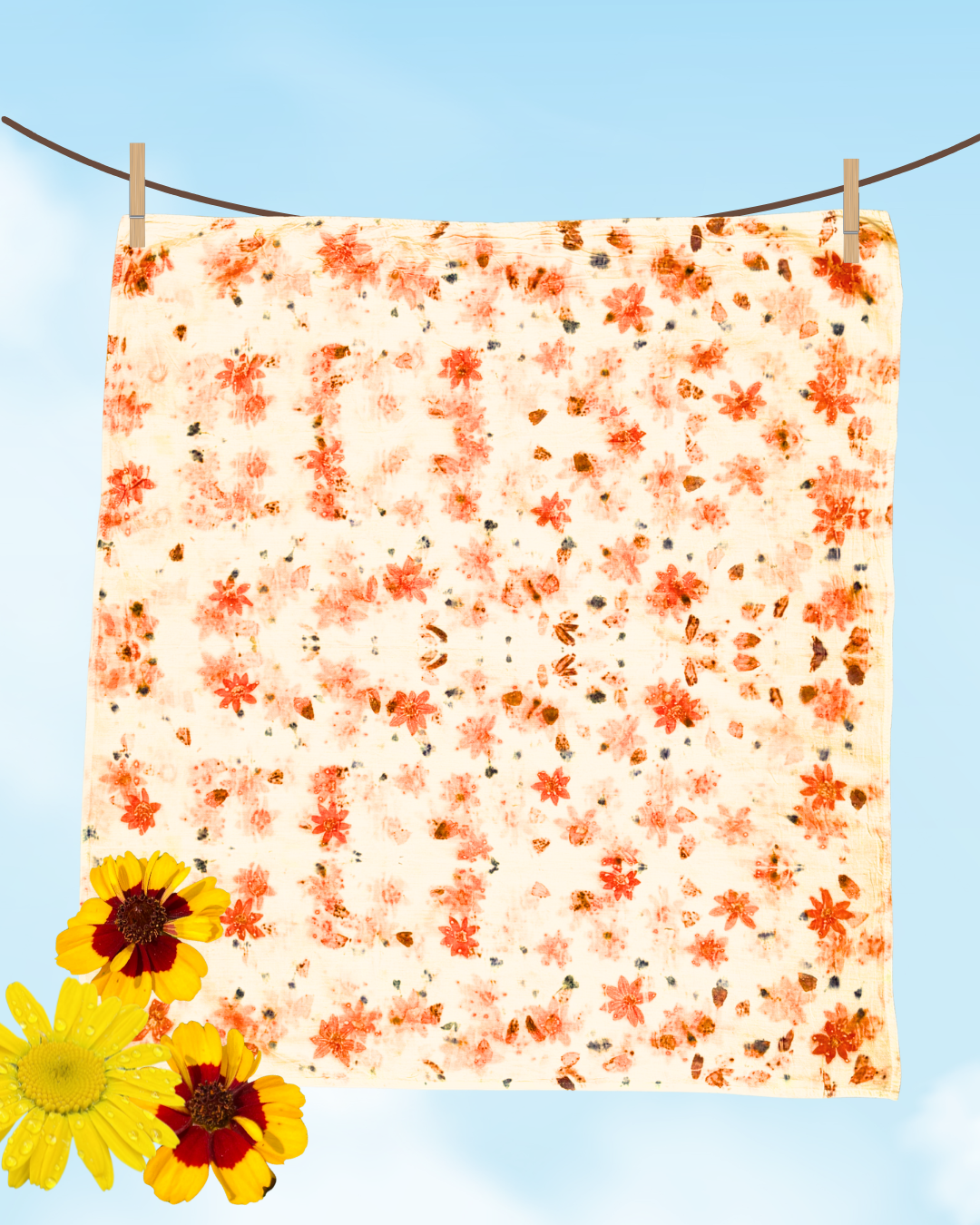 100% Organic Cotton Plant Dyed Bandana - Summer Garden Flowers
