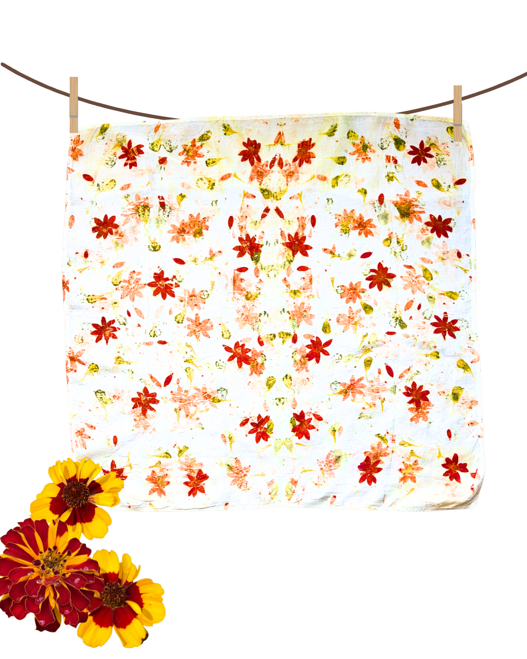 100% Mulberry Silk Plant Dyed Bandana - Garden Flowers (1)