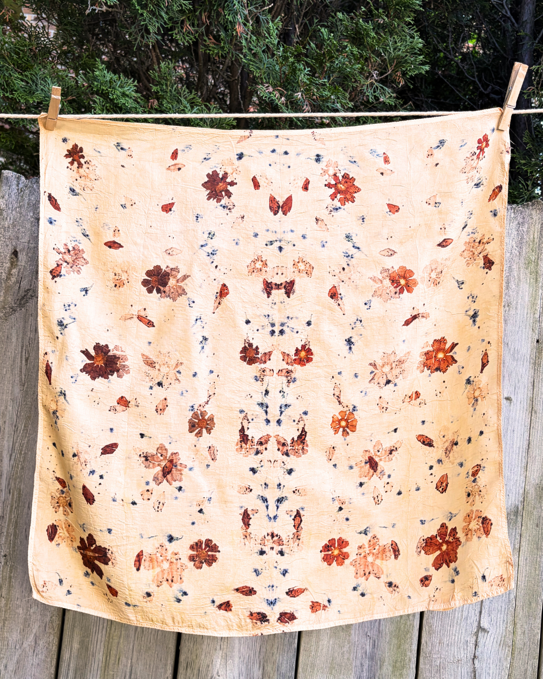100% Mulberry Silk Plant Dyed Bandana - Garden Flowers (3)