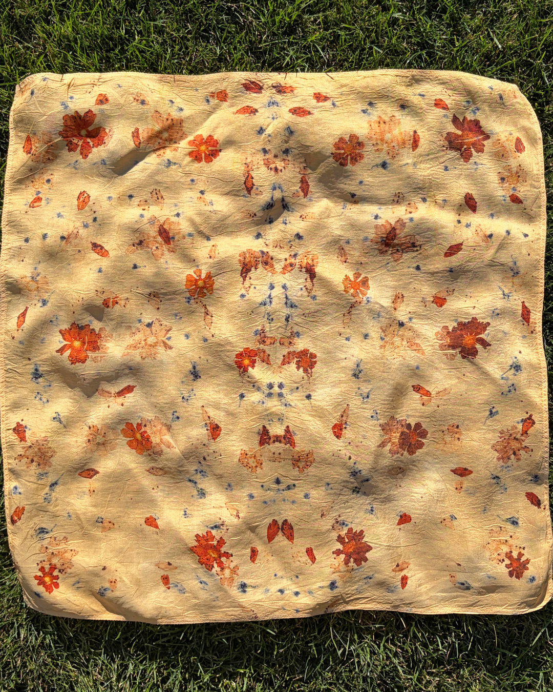 100% Mulberry Silk Plant Dyed Bandana - Garden Flowers (3)
