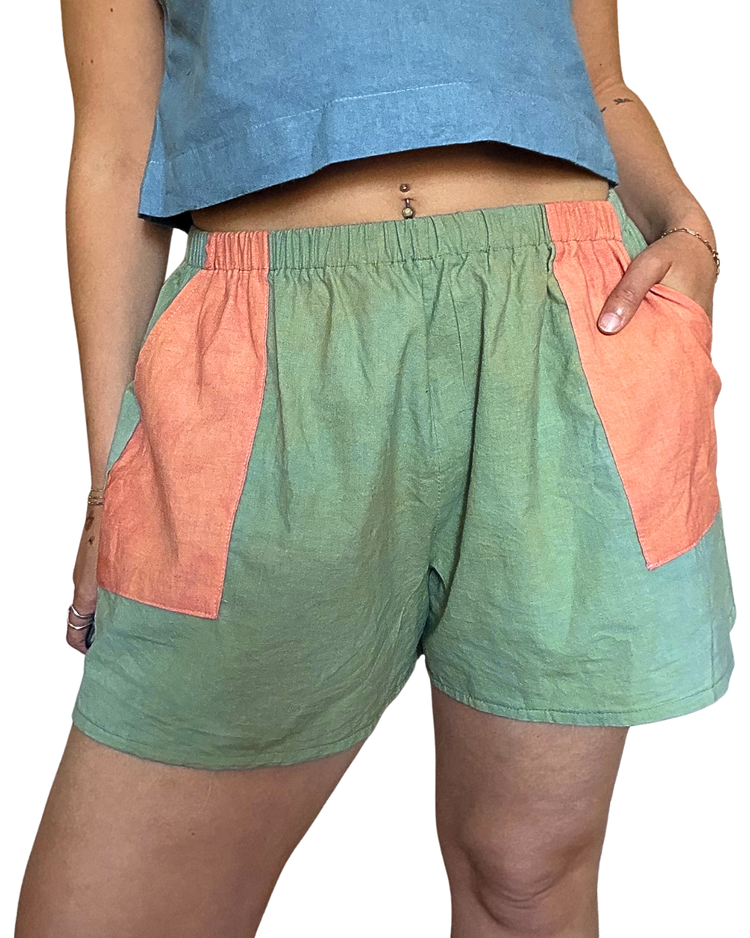 Madder Root + Marigold/Indigo Plant Dyed Shorts - 100% Organic Cotton