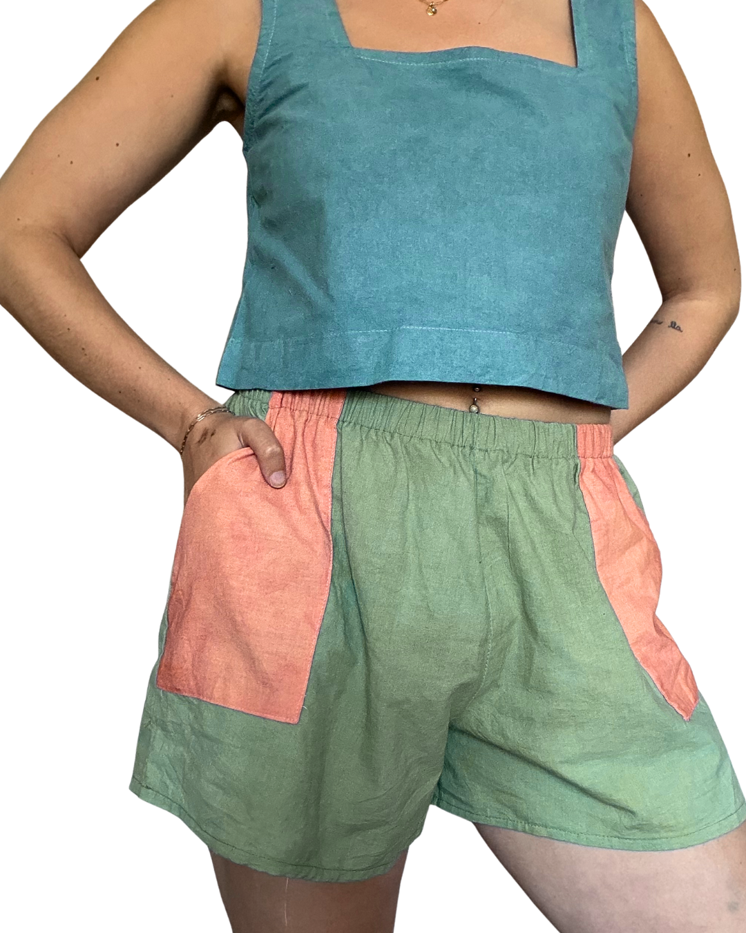 Madder Root + Marigold/Indigo Plant Dyed Shorts - 100% Organic Cotton