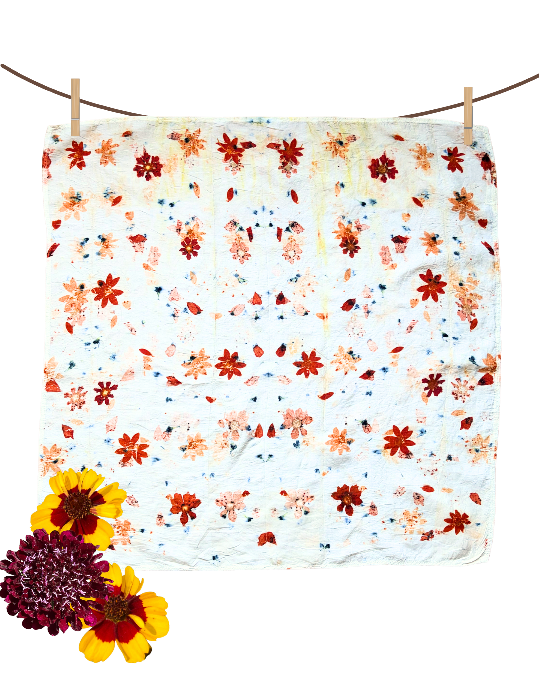 100% Mulberry Silk Plant Dyed Bandana - Garden Flowers (2)