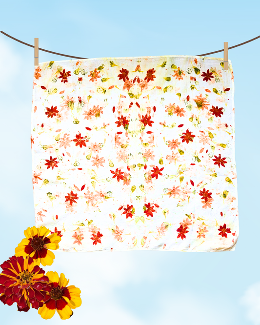 100% Mulberry Silk Plant Dyed Bandana - Garden Flowers (1)