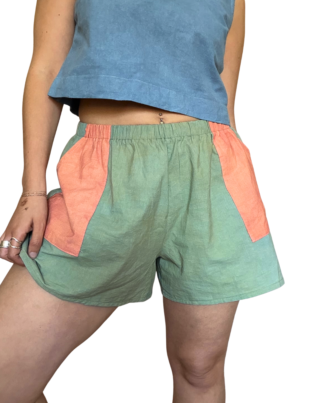 Madder Root + Marigold/Indigo Plant Dyed Shorts - 100% Organic Cotton
