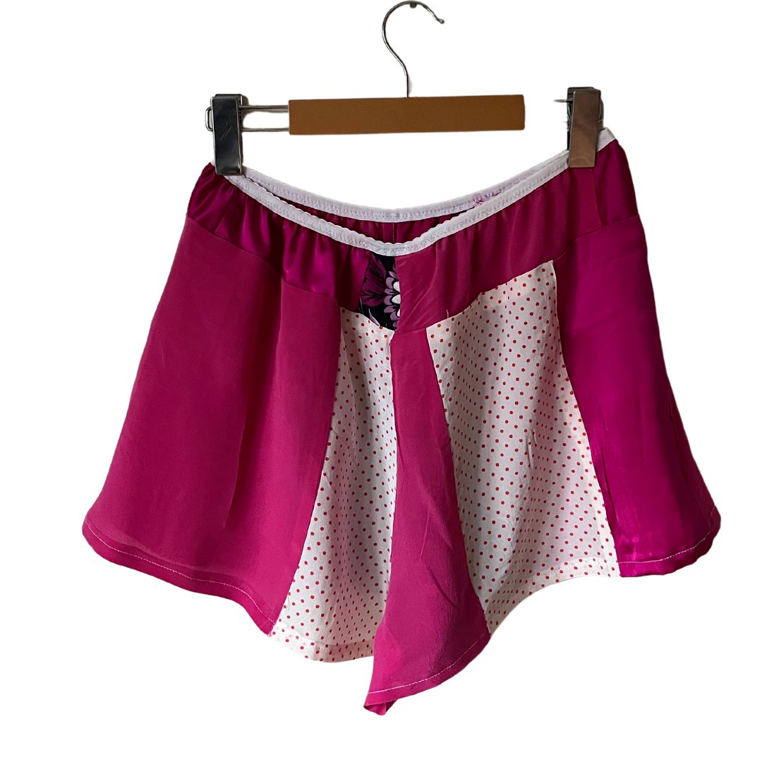 100% Silk Patchwork Sleep Shorts - Pink - S/M