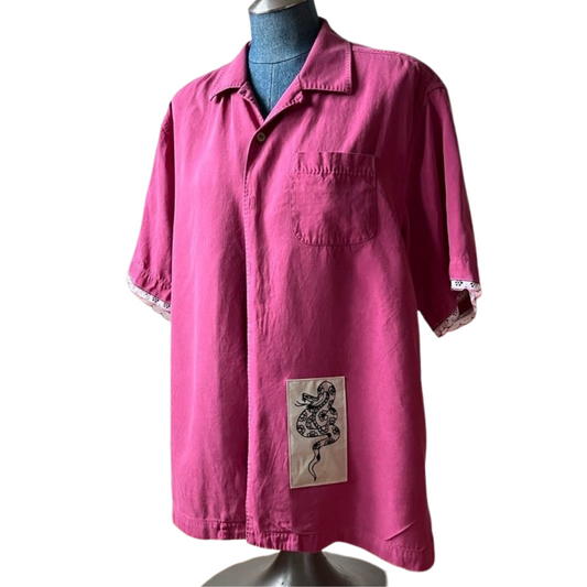 Upcycled Silk Button Up - Pink/M (mens)