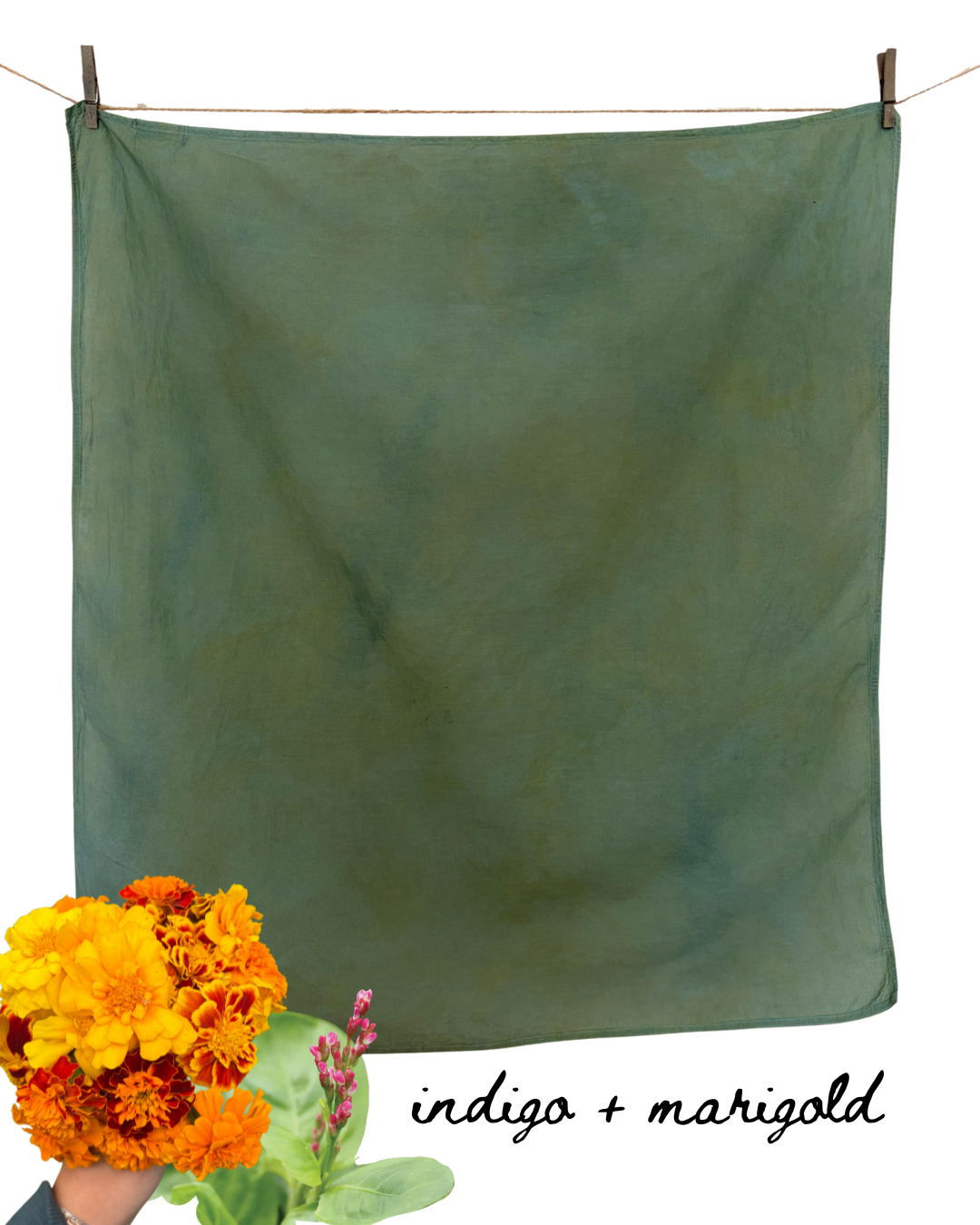 100% Organic Cotton Plant Dyed Bandana - Marigold + Indigo