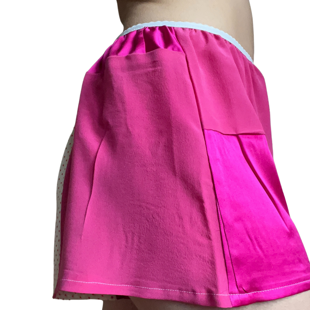 100% Silk Patchwork Sleep Shorts - Pink - S/M