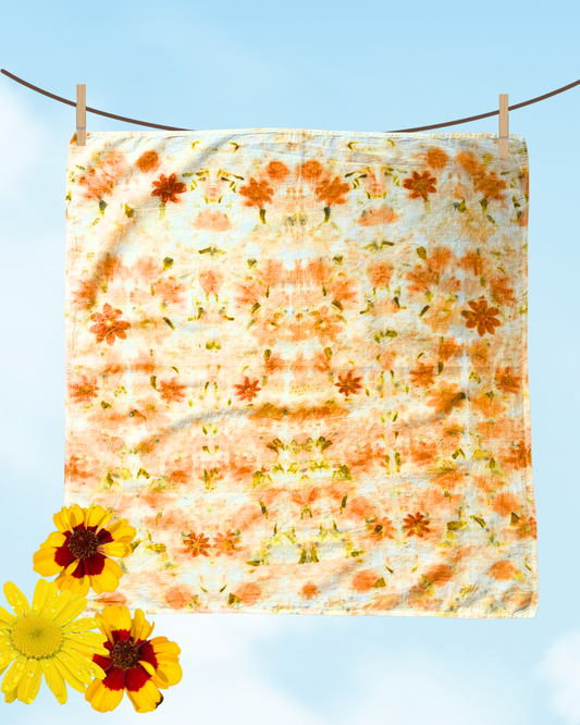 100% Organic Cotton Plant Dyed Bandana - Spring Garden Flowers