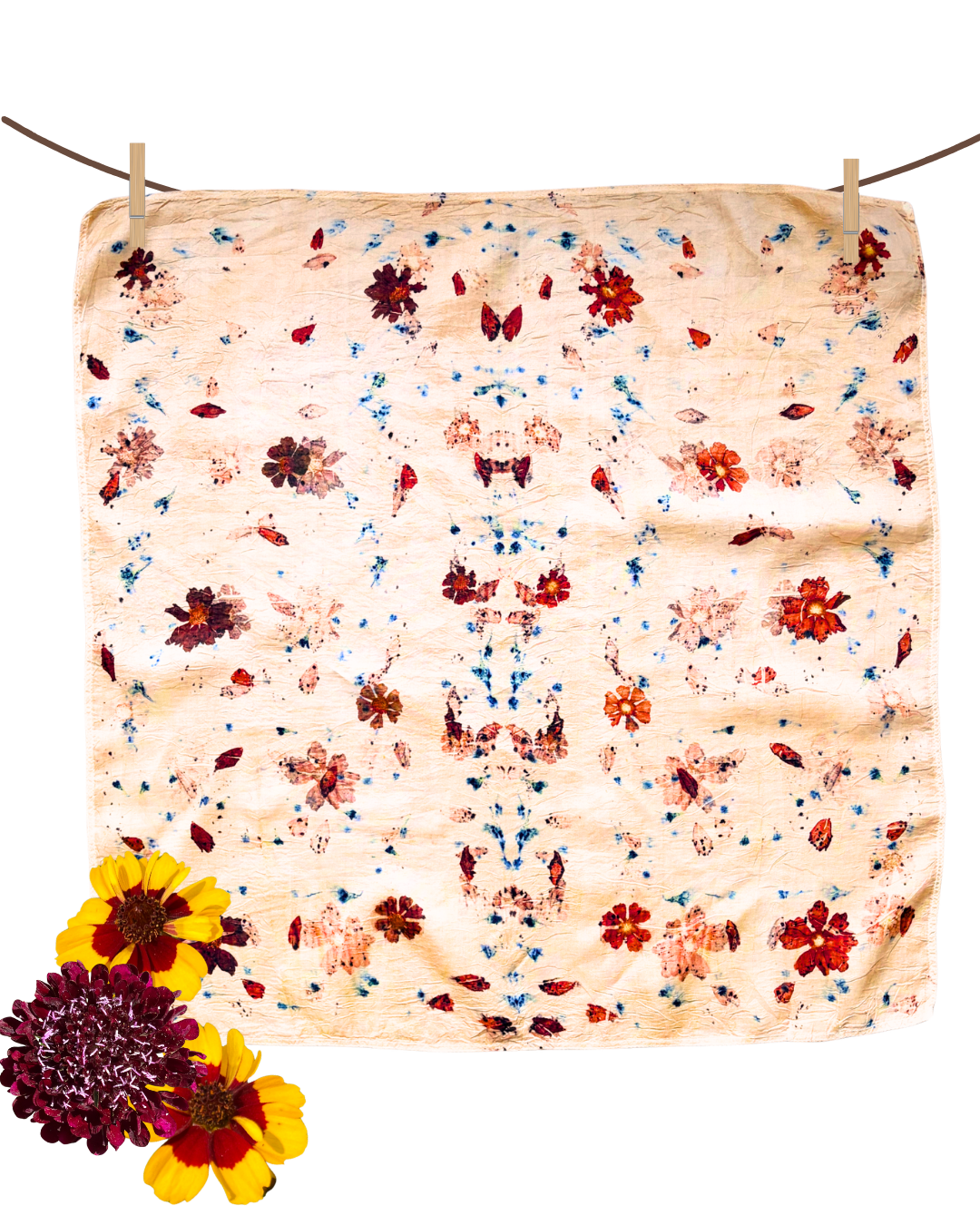 100% Mulberry Silk Plant Dyed Bandana - Garden Flowers (3)