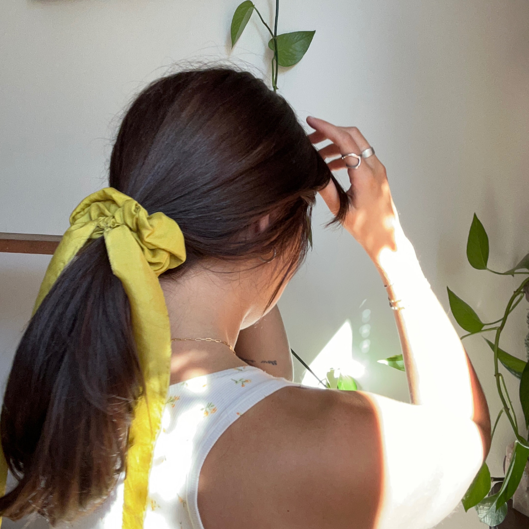 100% Mulberry Silk Marigold Dyed Scrunchie (with bow)