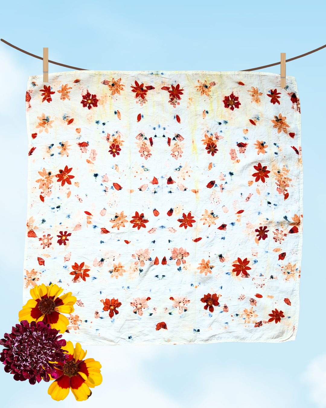 100% Mulberry Silk Plant Dyed Bandana - Garden Flowers (2)
