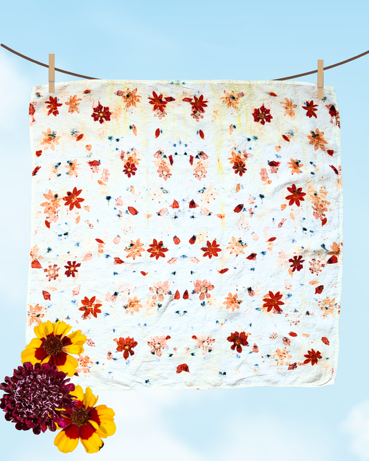100% Mulberry Silk Plant Dyed Bandana - Garden Flowers (2)