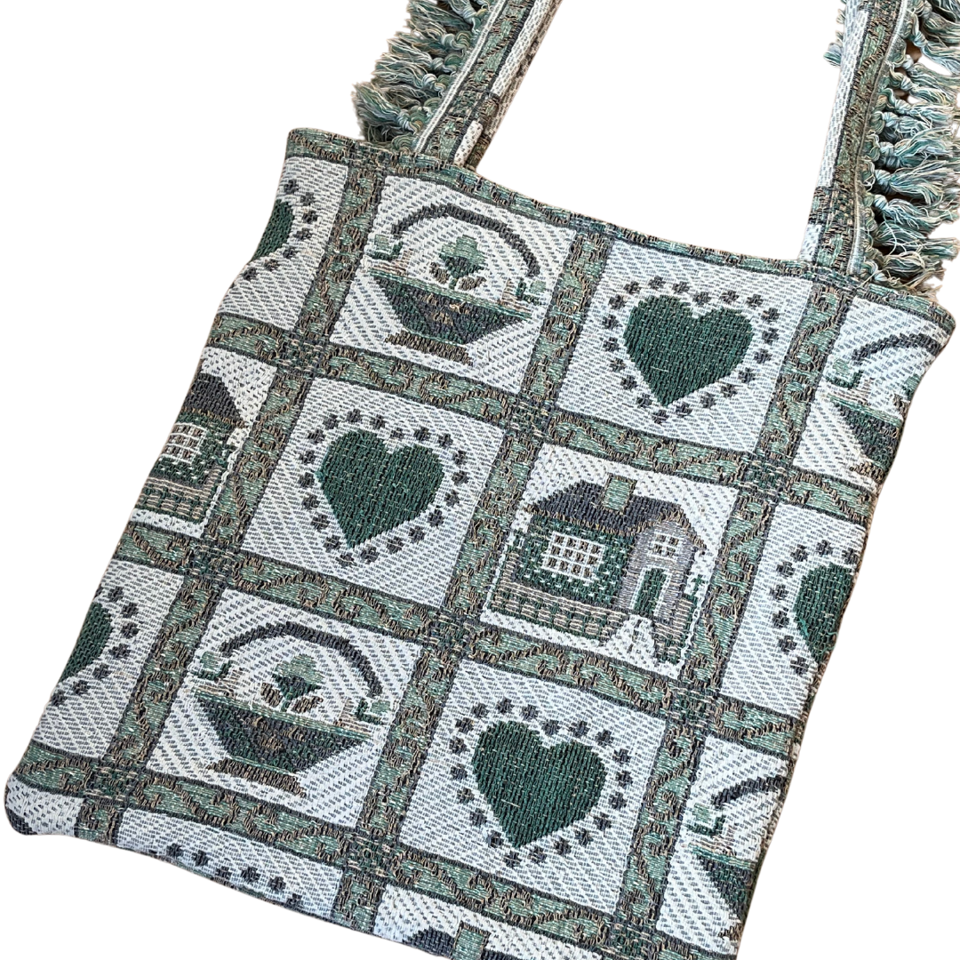 XL Upcycled Heart Blanket Tote Bag