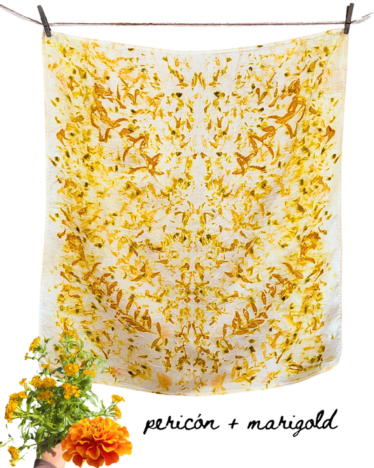 100% Mulberry Silk Plant Dyed Bandana - Pericón + Marigold