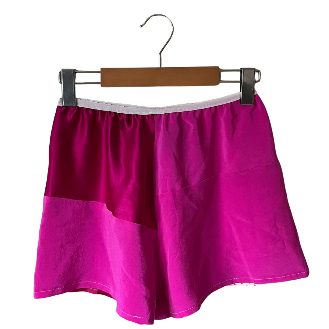 100% Silk Patchwork Sleep Shorts - Pink - XS/S