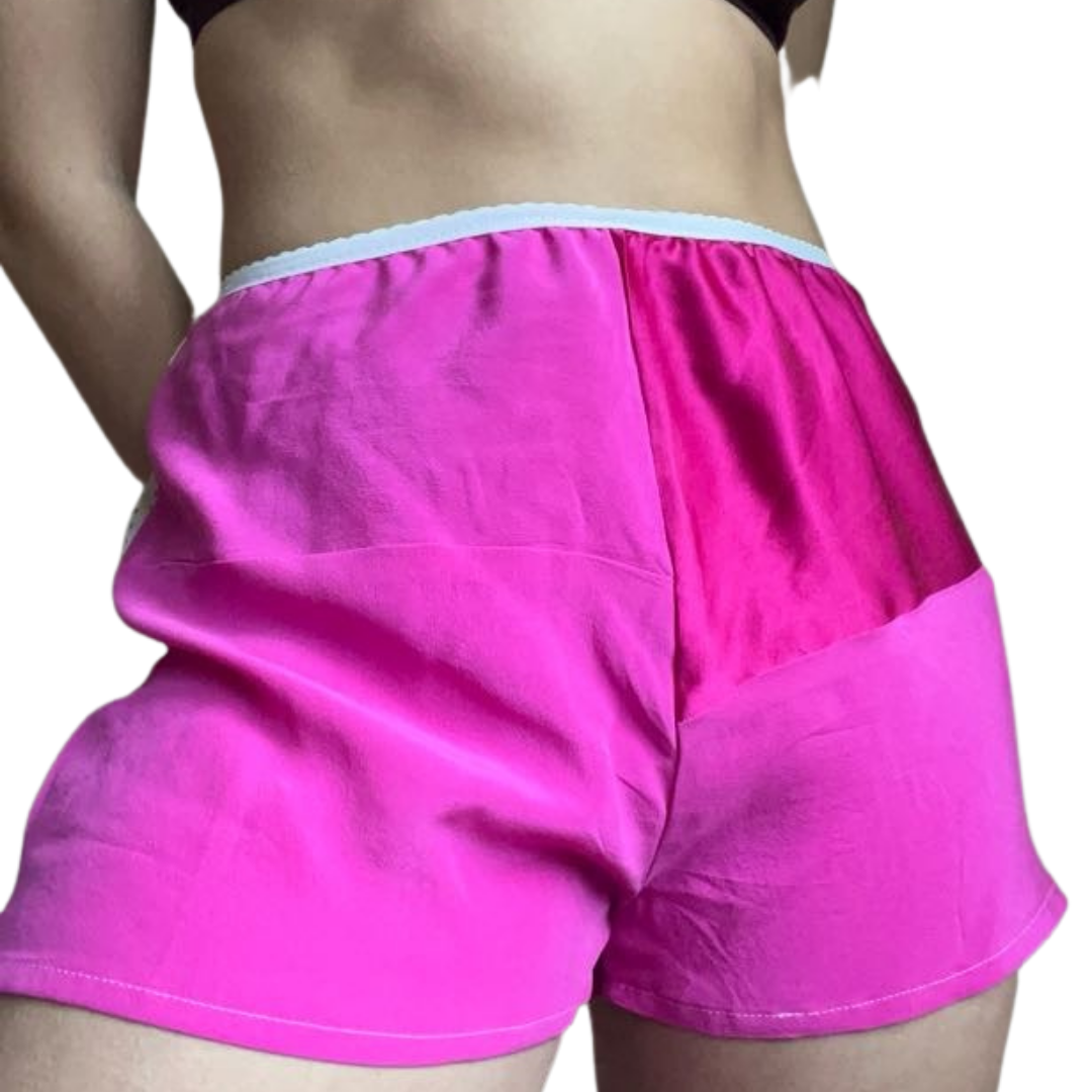 100% Silk Patchwork Sleep Shorts - Pink - XS/S