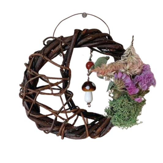 Hand Woven Willow Ornament- Mushroom & Carnelian