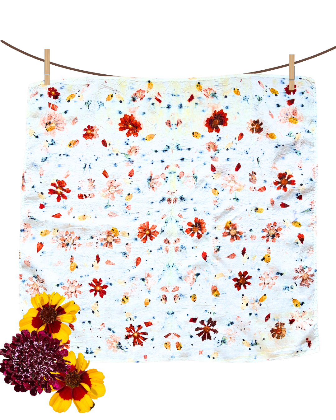 100% Mulberry Silk Plant Dyed Bandana - Garden Flowers (4)
