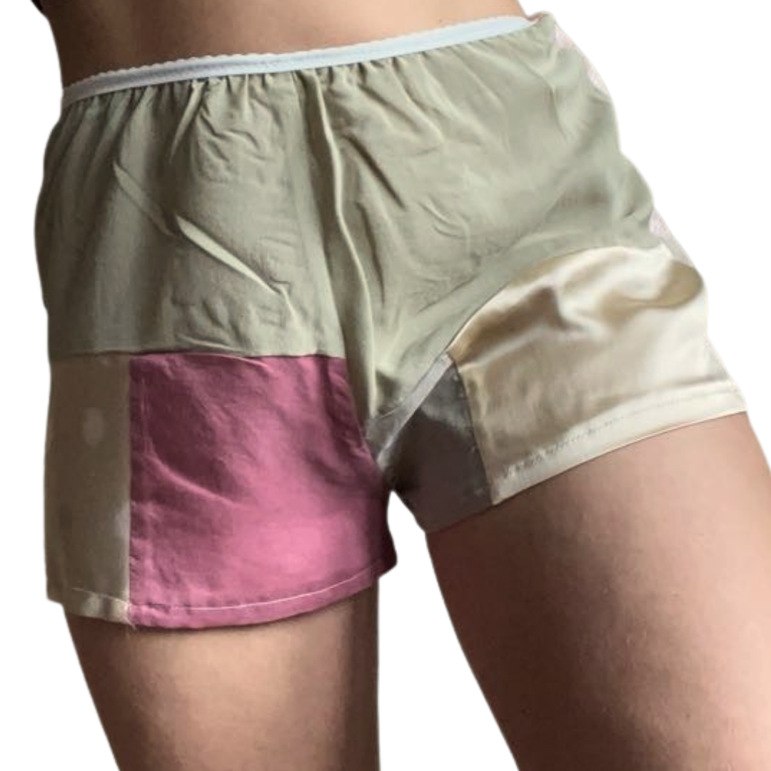 100% Silk Patchwork Sleep Shorts - Neutrals - XS/S