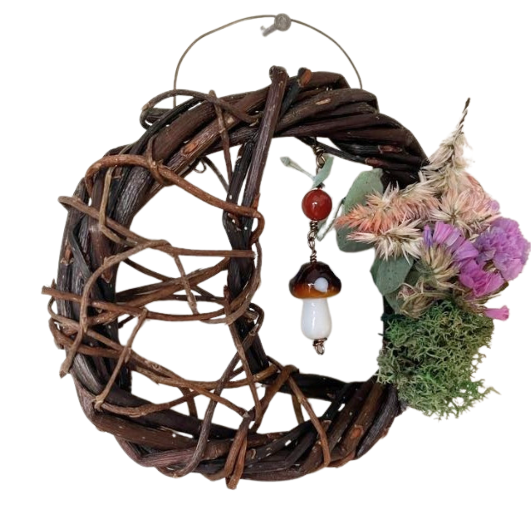 Hand Woven Willow Ornament- Mushroom & Carnelian