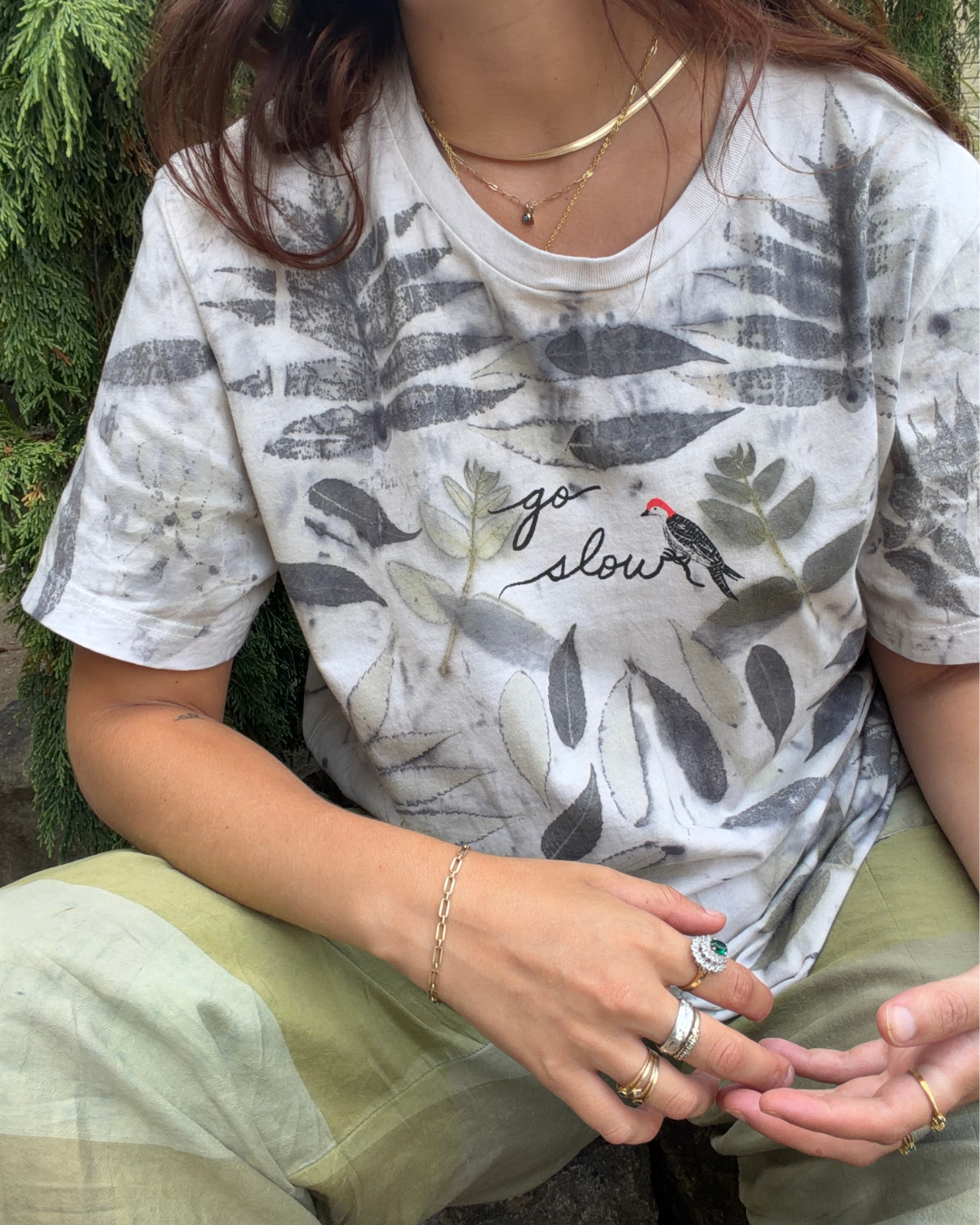 Go Slow Pause Often - Walnut + Sumac Leaf Dyed Tee
