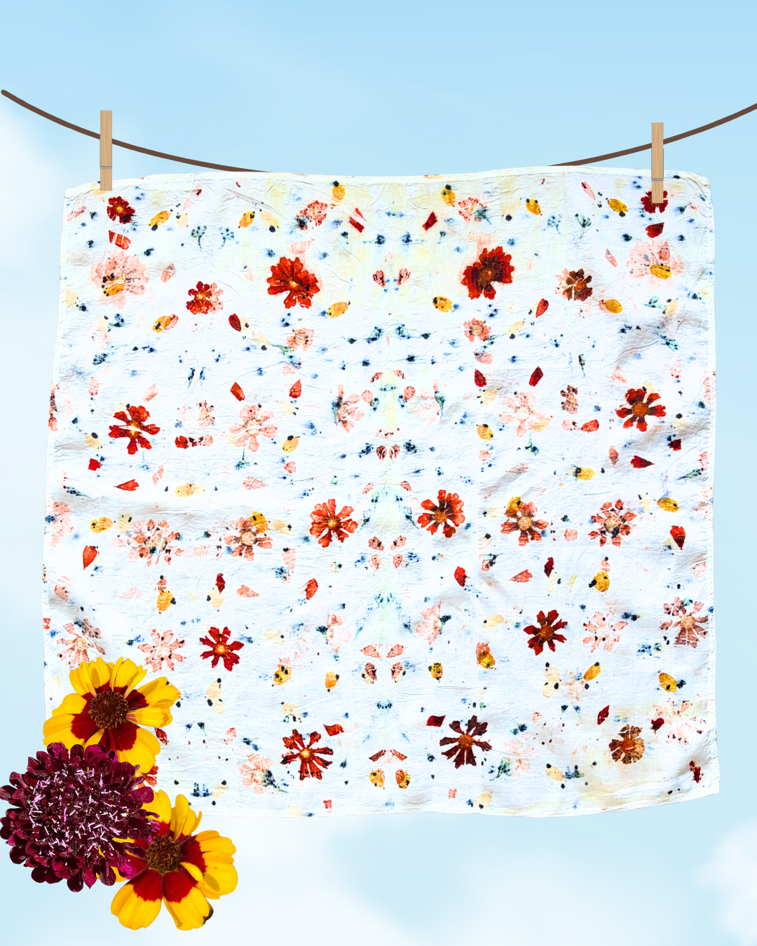 100% Mulberry Silk Plant Dyed Bandana - Garden Flowers (4)