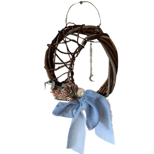 Hand Woven Willow Ornament- Moon & Pearl