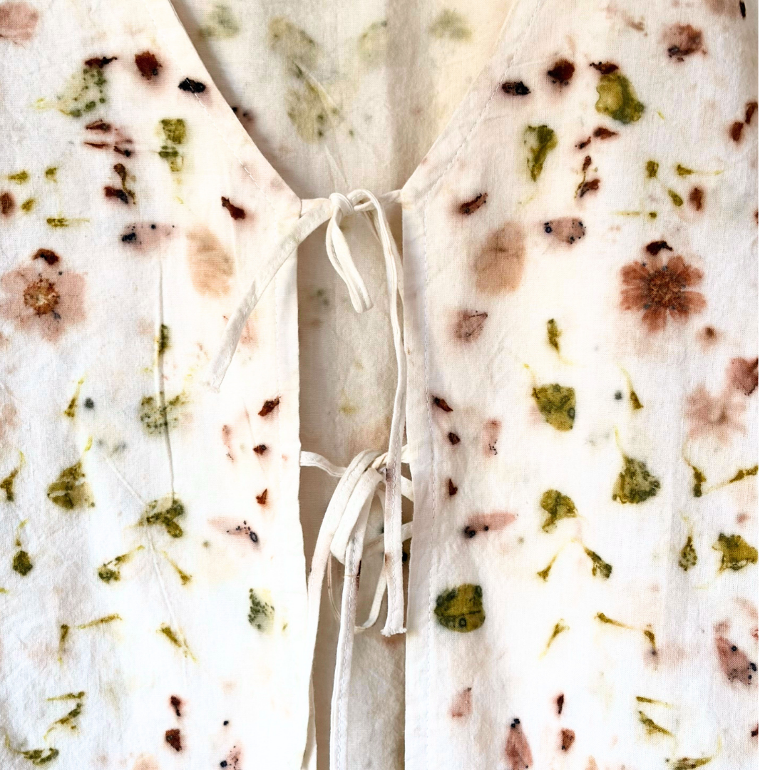 Garden Flower Dyed Tie Up Blouse - 100% Organic Cotton