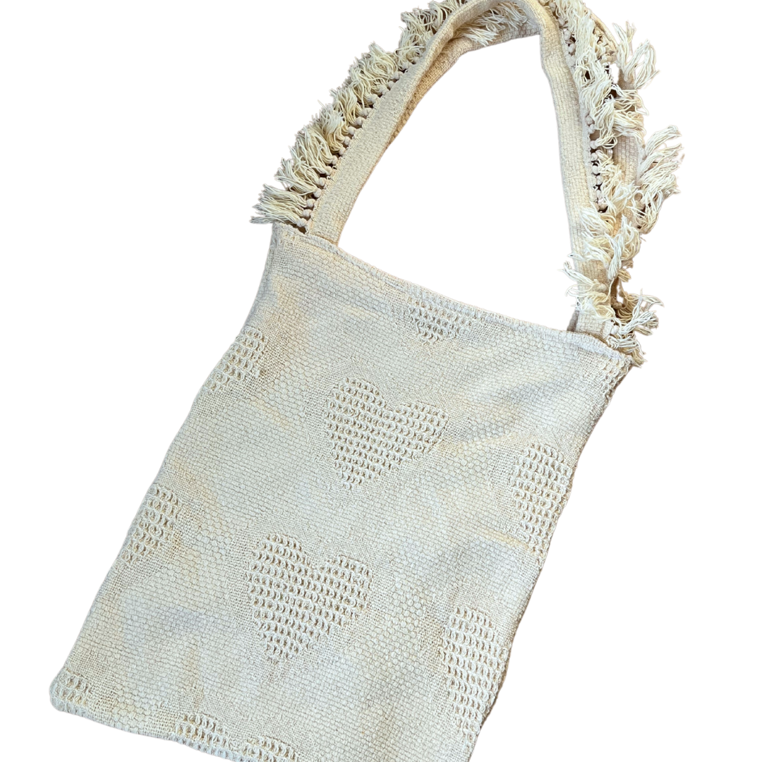 XL Upcycled Heart Blanket Tote Bag- White