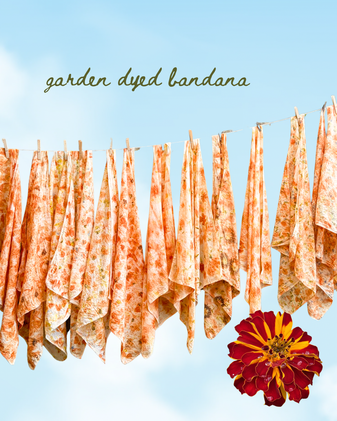 100% Organic Cotton Plant Dyed Bandana - Spring Garden Flowers