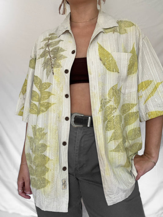 100% Silk Plant Dyed Button Up - Black Walnut - M (mens)