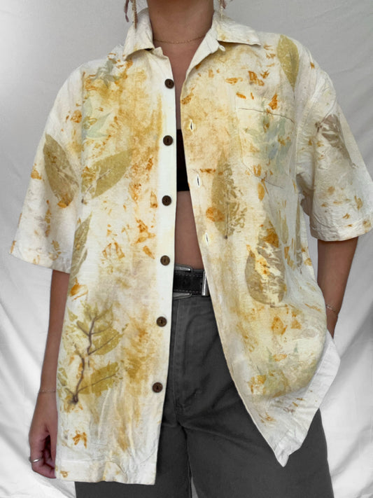 100% Silk Plant Dyed Button Up - Black Walnut - M (mens)