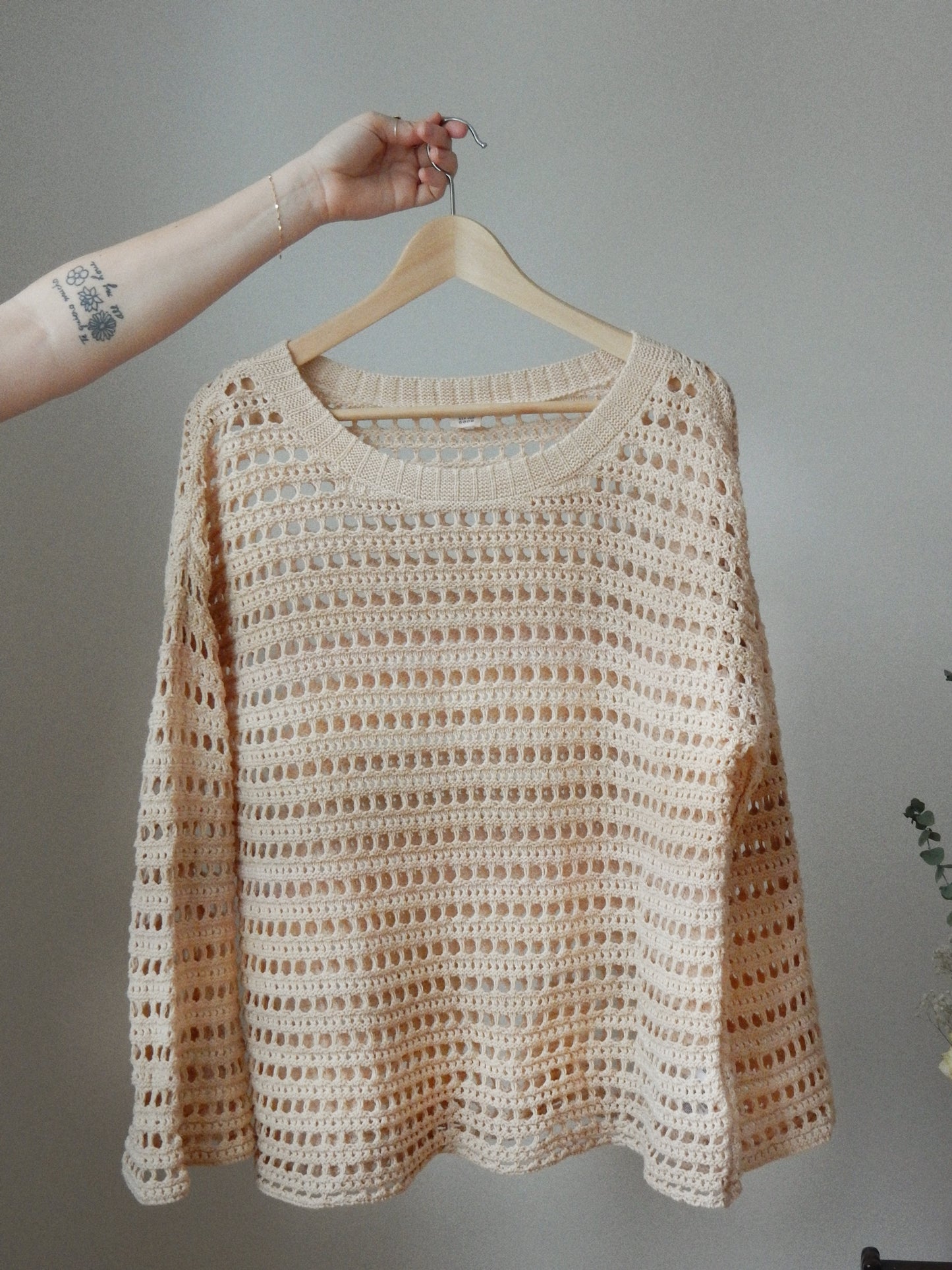Avocado Dyed Crochet Cotton Sweater - L