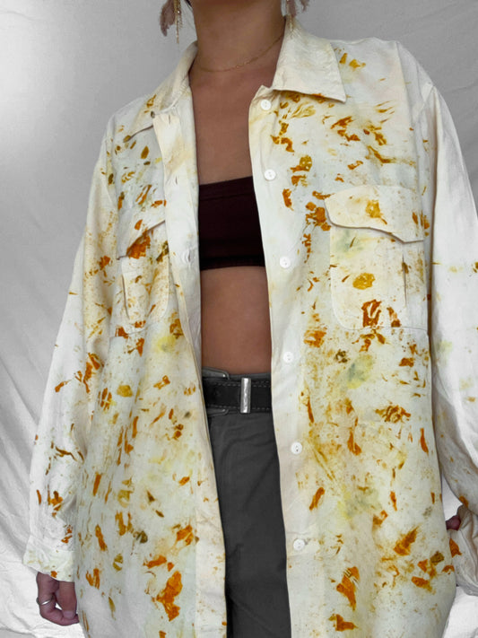 100% Silk Plant Dyed Button Up - Marigold/Iron -L