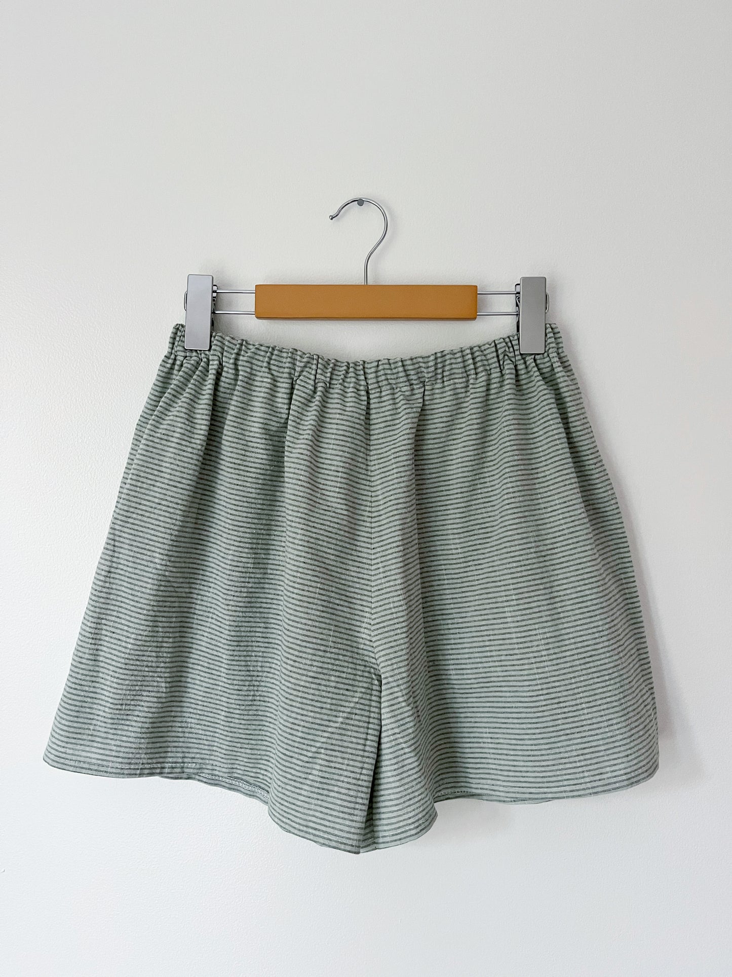 Upcycled Everyday Shorts- Green Stripes (S/M)