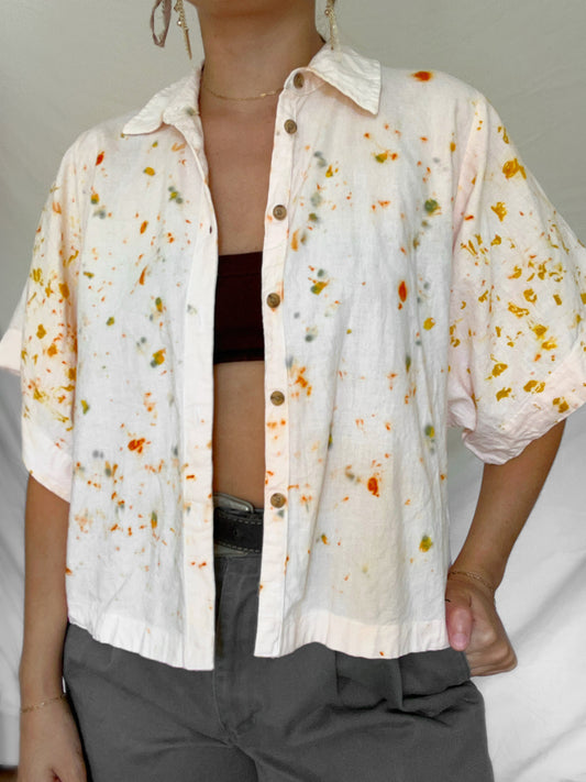 Linen Blend Plant Dyed Button Up- Madder/Marigold/Coreopsis - M/L