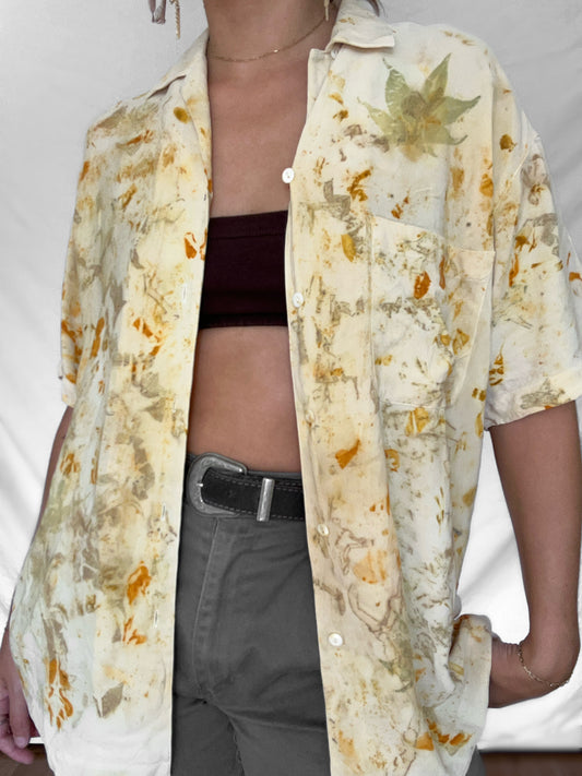 100% Silk Plant Dyed Button Up - Marigold/Maple/Iron - L