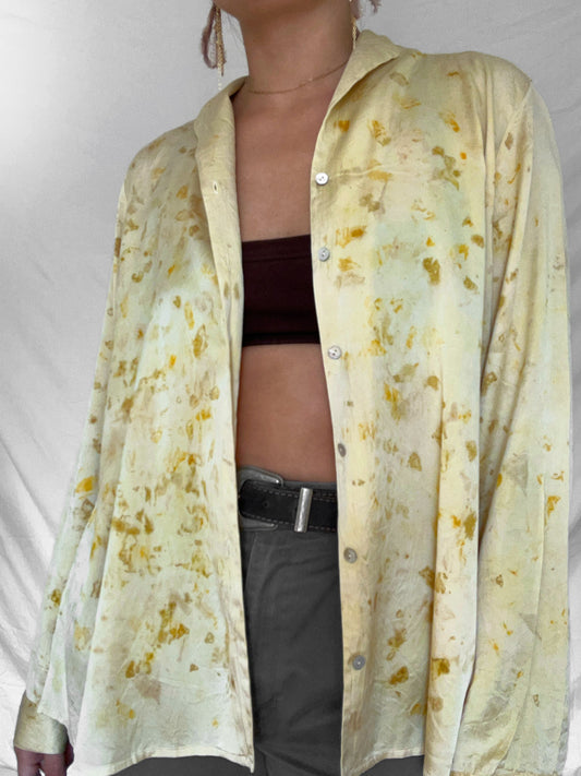 100% Silk Plant Dyed Button Up - Rose/Marigold/Iron - S/M