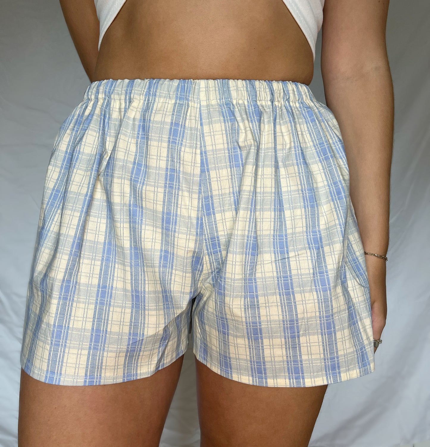 Upcycled Boxer Shorts- Blue/White Plaid (Multiple Sizes)