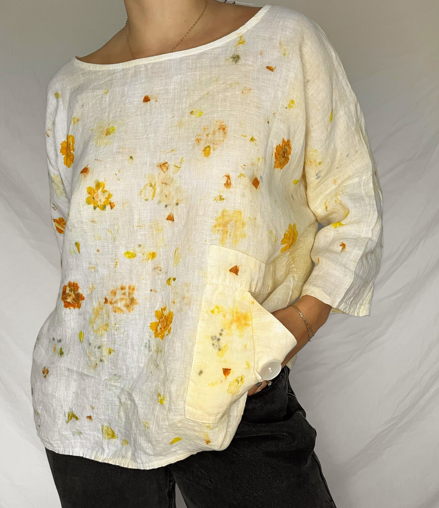 100% Linen Plant Dyed Blouse - Coreopsis - L