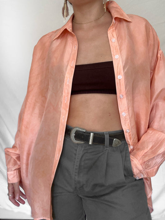 100% Silk Plant Dyed Button Up - Madder Root - L
